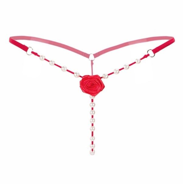 Tanga erótica G-string feminina com pérolas vermelho