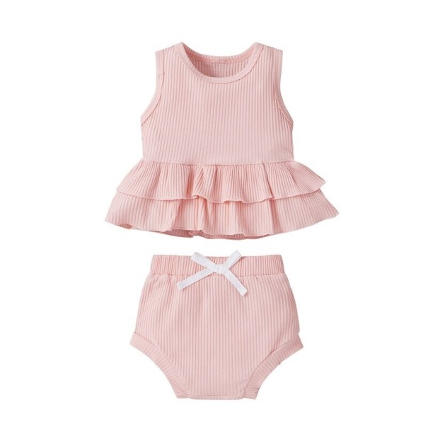 Tanktop en short voor meisjes L1332 roze 6-12 maanden