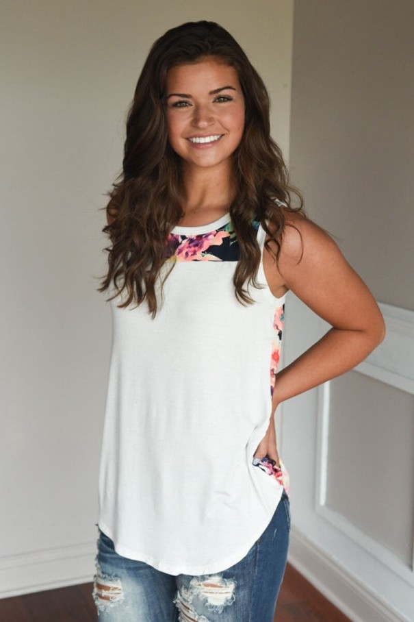 Tanktop met bloemenmotief voor dames wit S