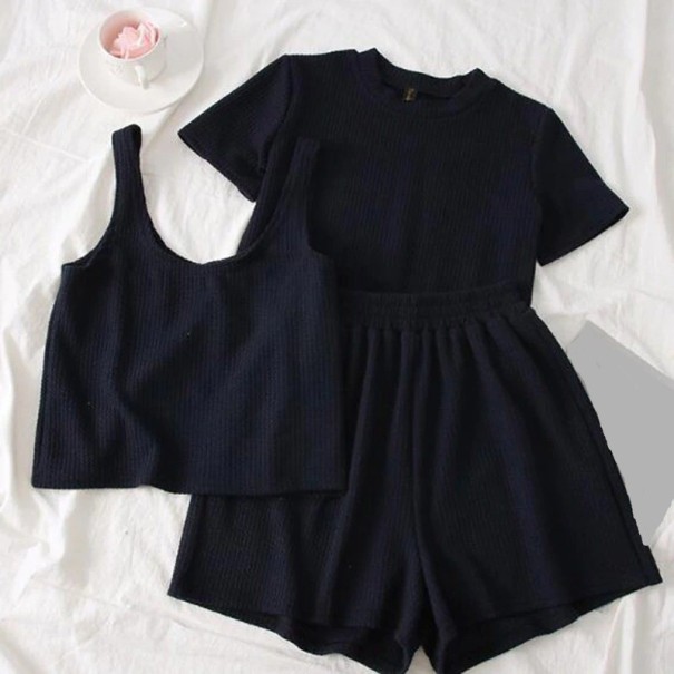 Tanktop, t-shirt en short voor dames donkerblauw