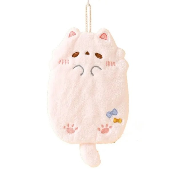 Tanuki Hanging Towel 31 x 18 cm Cute Coral Velvet Thick Absorbent Towel for Kitchen and Bathroom Does Not Shed Fibres Hand Towel pink