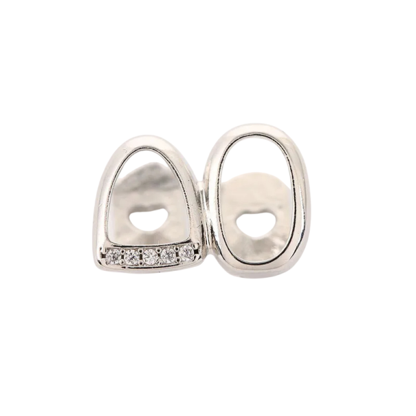 Tapas dentales grillz de Halloween para dos dientes Diseño hueco con diamantes de imitación Color dorado y plateado Joyería de hip hop Para mujeres y hombres Decoración elegante para dientes plateado