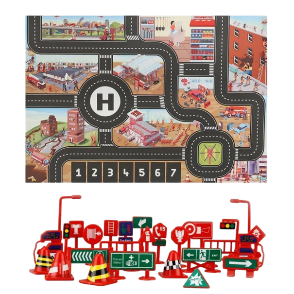 Tapete de brincadeira infantil 83x57 cm Tapete macio com padrão de cidade e estradas Tapete de escalada com sinais de trânsito Estacionamento 1