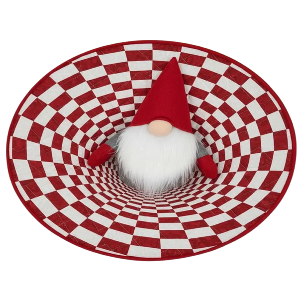 Tapete de Natal 40 x 40 cm Tapete de Inverno em Flanela para o Lar com Duende em Espiral Vermelho e Branco Decoração Redonda Macia para a Época Festiva 1