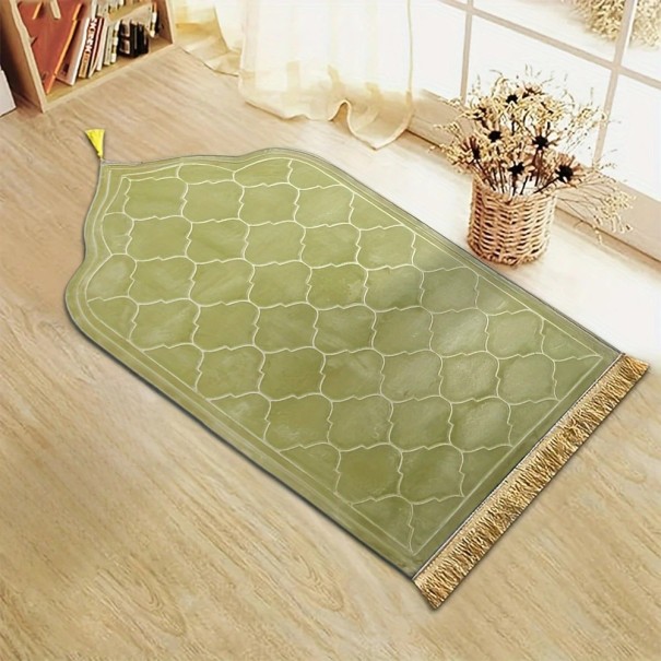 Tapete de Oração 66 x 116 cm Espessura 1,2 cm Tapete de Oração Islâmica Confortável Padrão Almofadado Superfície Macia Tapete de Viagem Dobrável verde