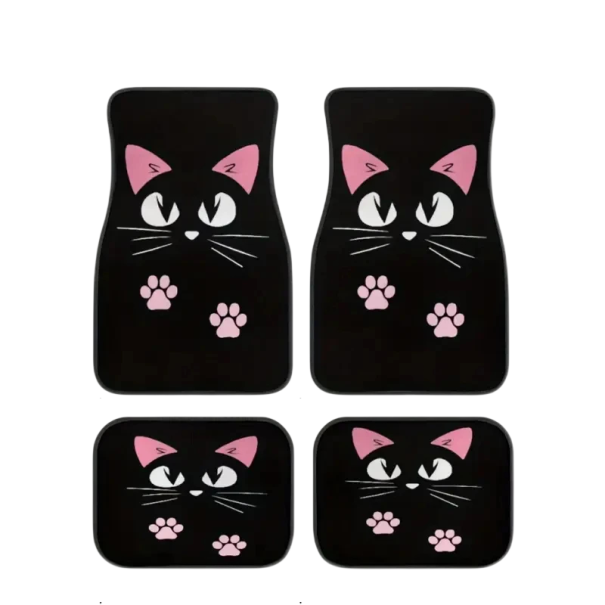 Tapetes de carro universais 4 pcs Conjunto de tapetes dianteiros e traseiros para carro Padrão de gato Proteção de interior durante todo o ano 1