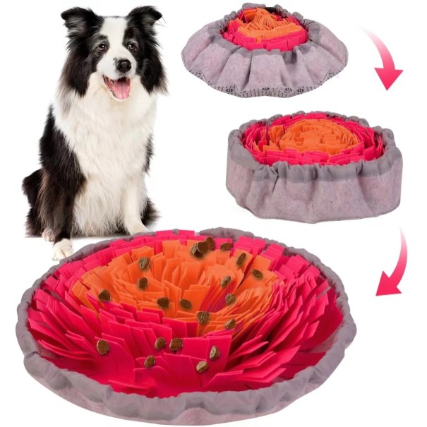 Tapis de fouille en feutre coloré pour chiens diamètre 40 cm jouet interactif pliable pour un repas lent et un entraînement à l'odorat rouge