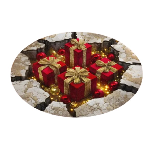 Tapis de Noël 80 x 80 cm Tapis d'hiver en flanelle pour la maison avec motif de cadeaux de Noël Décoration ronde douce sous le sapin ou dans le salon 1
