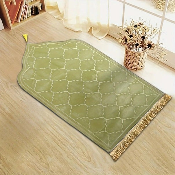 Tapis de prière 66 x 116 cm Épaisseur 1,2 cm Tapis de prière islamique confortable Motif matelassé Surface douce Tapis de voyage pliable vert