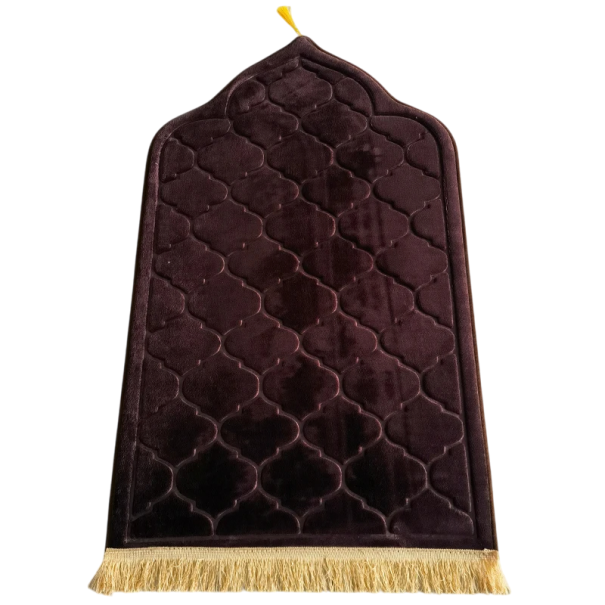 Tapis de prière en flanelle 65 x 110 cm Tapis de prière doux et antidérapant Design islamique élégant Confort à la maison et à la mosquée marron foncé