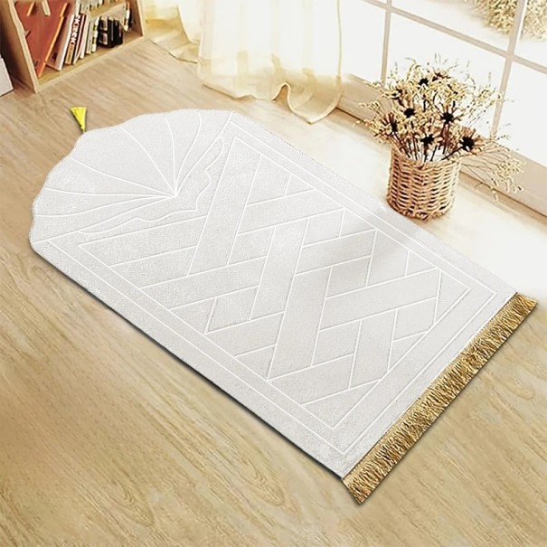 Tapis de prière portable 110 x 65 cm Tapis de prière pliable antidérapant Tapis de voyage léger Convient pour la maison et l'extérieur blanc