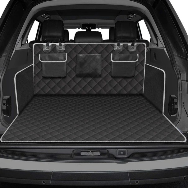 Tapis de protection pour le coffre de voiture avec poches de rangement, 103 x 180 cm, housse matelassée noire avec fixation aux sièges 1