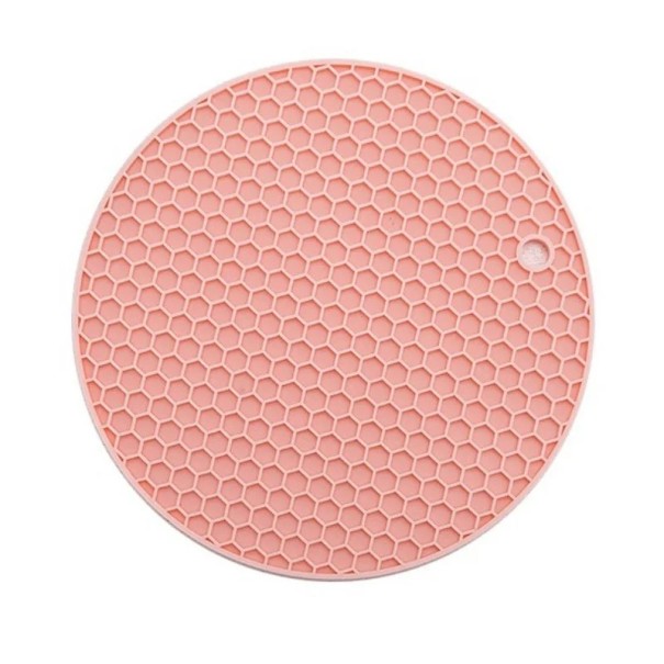 Tapis en silicone anti-brûlure 17,5x17,5 cm antidérapant rond résistant à la chaleur sous les casseroles protection du plan de travail rose