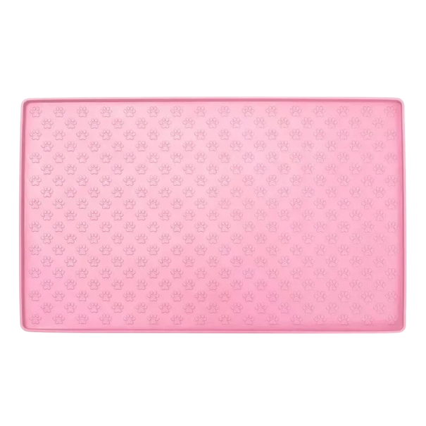 Tapis en silicone pour gamelles 48 x 30 cm Bord surélevé Tapis étanche antidérapant pour chiens et chats pour nourriture et eau rose