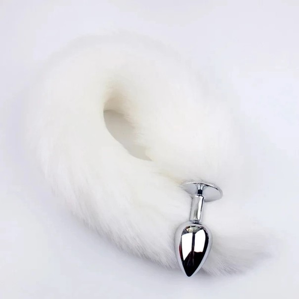 Tapón anal de metal con cola de zorro peluda realista, superficie lisa, material sólido, fácil mantenimiento, embalaje discreto blanco