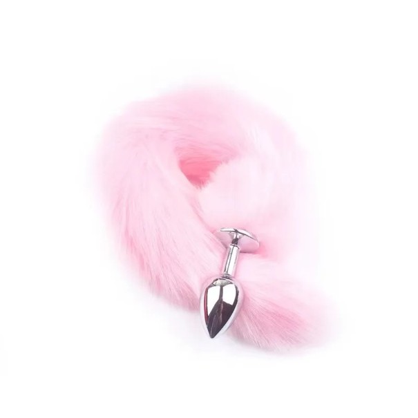 Tapón anal de metal con cola de zorro rosa, 1,8 x 5 cm, superficie lisa, aspecto lujoso, estimulación agradable, fácil mantenimiento, embalaje discreto. 1