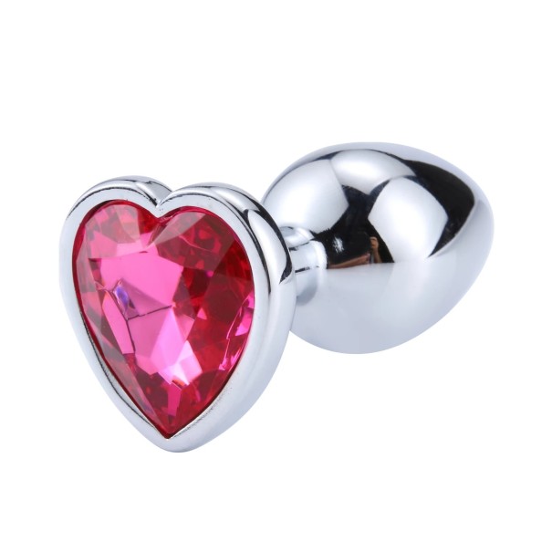 Tapón anal de metal con corazón tamaño M 3,4 x 8 cm decoración de lujo con cristal embalaje discreto rosa oscuro
