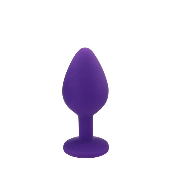 Tapón anal de silicona con piedra extraíble tamaño M 3,5 x 8,5 cm embalaje discreto morado