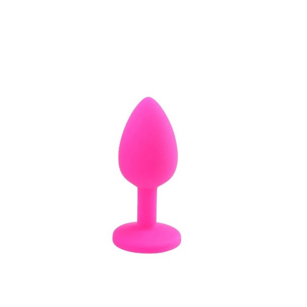 Tapón anal de silicona con piedra extraíble tamaño S 2,8x7,5 cm embalaje discreto rosa
