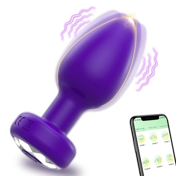 Tapón anal de silicona con vibración eléctrica, color negro, controlable mediante aplicación móvil para una estimulación intensa y un juego sensual, embalaje discreto. morado