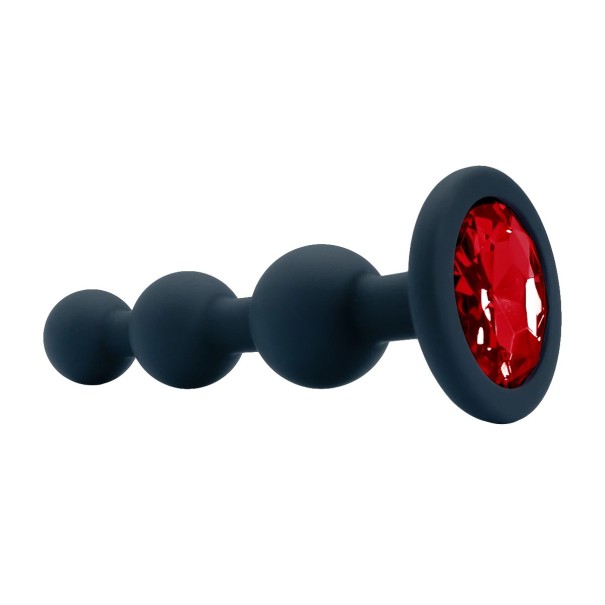 Tapón anal de silicona en forma de tres cuentas con punta de color para una estimulación sensual y un efecto estético, longitud 11 cm, embalaje discreto. rojo
