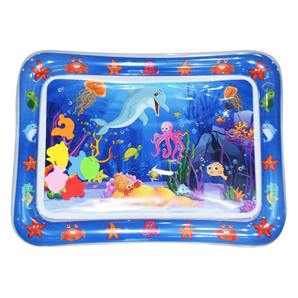 Tappetino da gioco gonfiabile per acqua per neonati 65x47 cm Delfino blu mini piscina con cuscino Tappetino sensoriale per pancia 1