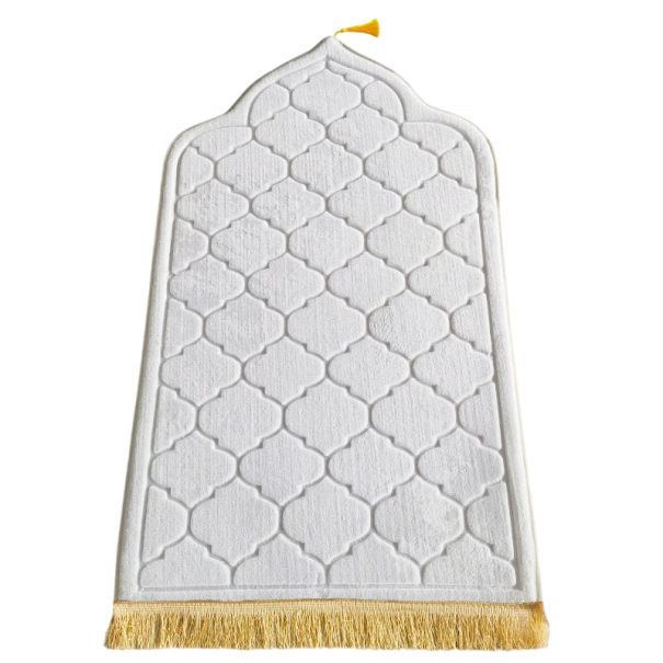 Tappetino da preghiera in flanella 65 x 110 cm Morbido tappetino antiscivolo per la preghiera Design islamico elegante Comfort a casa e in moschea bianco