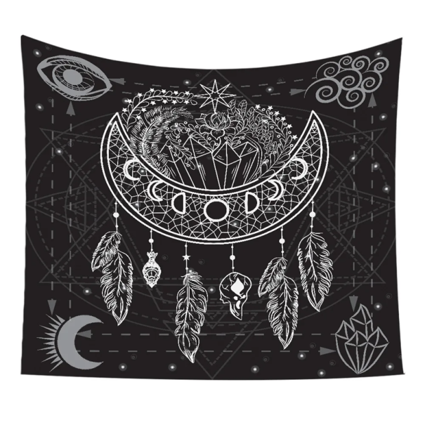 Tappeto da parete bohemien 60 x 90 cm Sogno catturato con motivo della luna Decorazione impermeabile Camera da letto Soggiorno Stanza meditativa Appendere 1