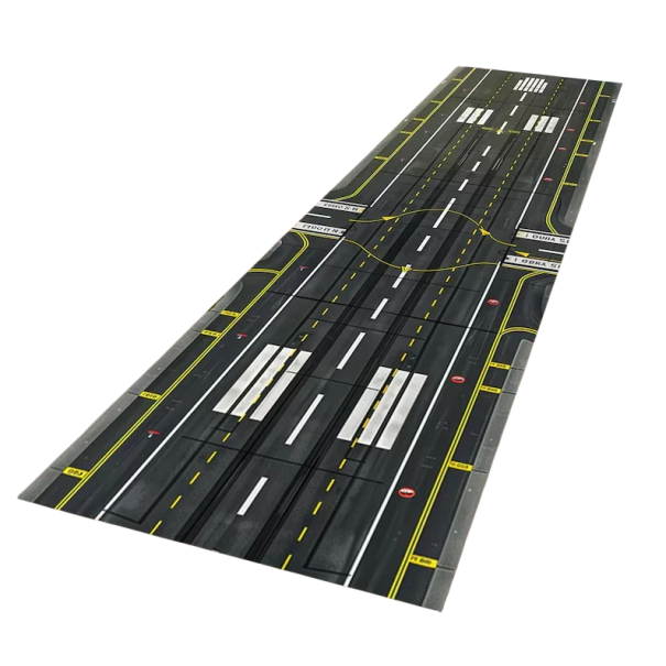 Tappeto per bambini con grafica di pista e segnaletica stradale, 40 x 120 cm, corridoio nero-giallo con fondo antiscivolo per la stanza 1