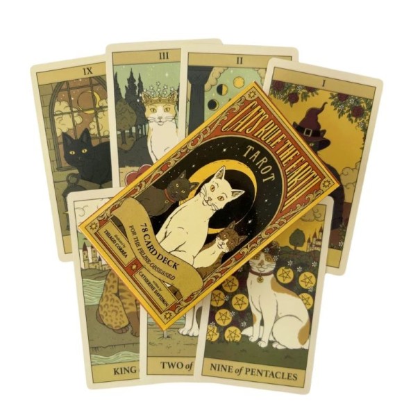 Tarot de cartes Cats Rule The Earth motif de chats 78 cartes 10,5 x 6,2 cm cartes oraculaires illustrées sur le thème des chats pour la divination 1