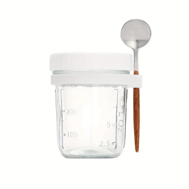 Tarro de cristal para alimentos de 350 ml con tapa y cuchara 12 x 9 cm Contenedor de aperitivos con cierre hermético Tarro de muesli Yogur para el trabajo Almuerzo escolar blanco