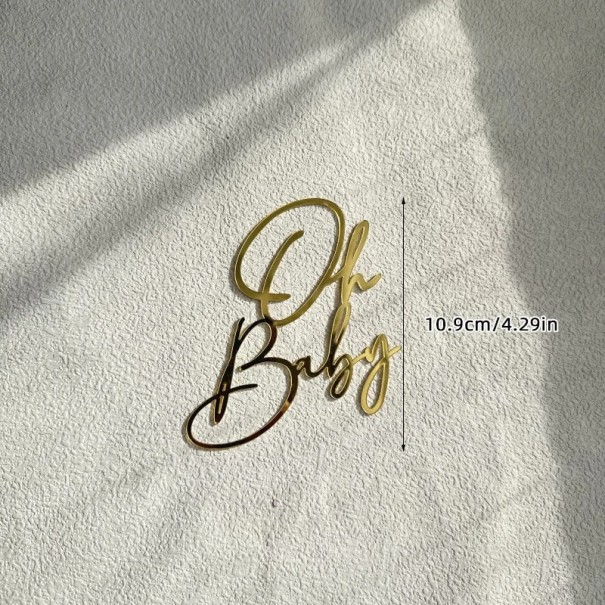 Tårtdekoration med inskription för baby 9,5 x 8,2 cm Tårtdekoration utan stickning Festdekoration guld