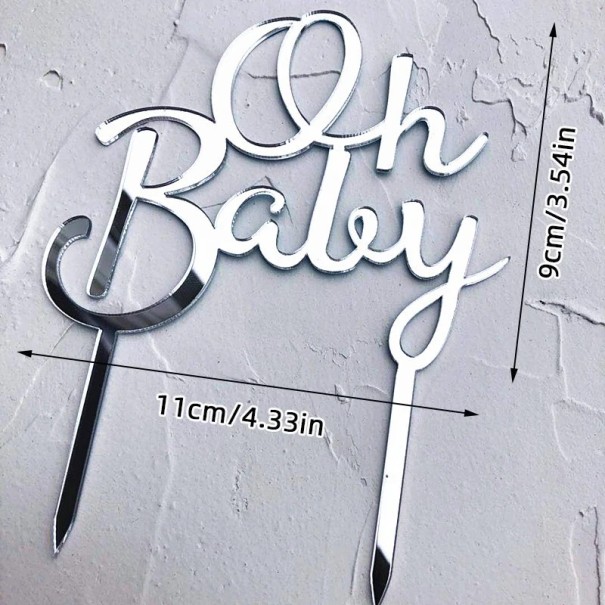 Tårtdekoration med snygg inskription för baby 11 x 9 cm Tårtdekoration med dubbel stift Tårtdekoration med inskription silver