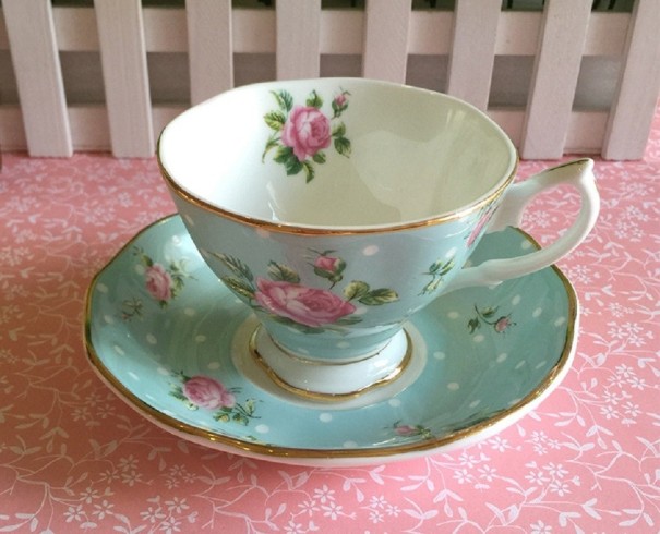 Tasse en céramique avec soucoupe motif naturel 2 pcs 8