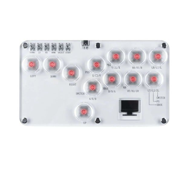 Tastatură de gaming 210 × 120 × 18 mm Alb transparent Hitbox Leverless Controller 18 taste RGB USB-C Pro PC PS4 PS3 Switch Steam Latență redusă 1