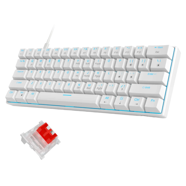 Tastatură pentru jocuri cu iluminare de fundal albastră Tastatură iluminată din spate Tastatură cu interfață USB-C alb