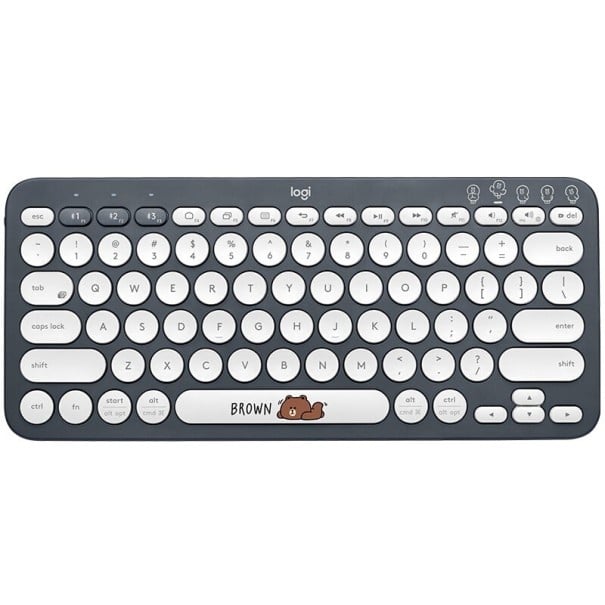 Tastiera bluetooth wireless con animale sul tasto spazio Tasti rotondi Portata fino a 10 m Alimentazione 2x AAA Corpo in plastica 27,9 x 12,4 x nero