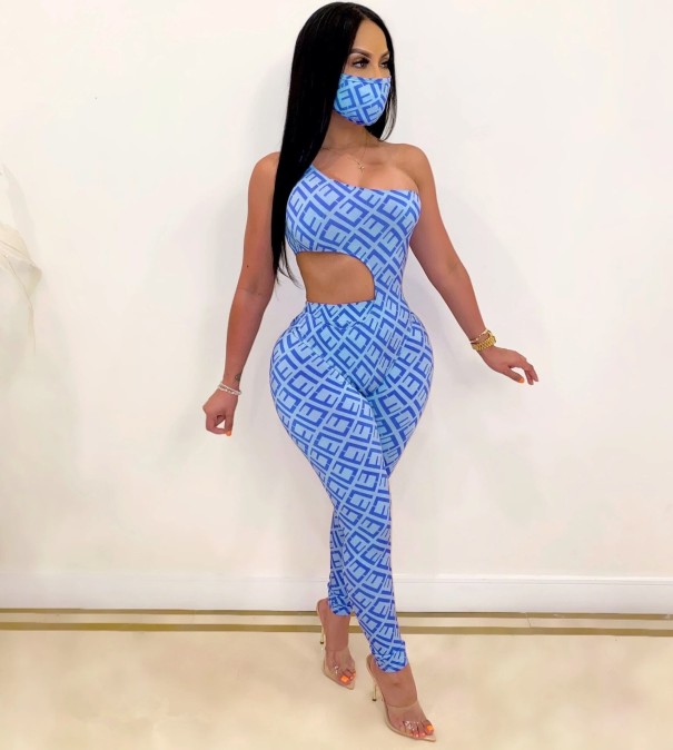 Tät jumpsuit för kvinnor A2090 blå XS