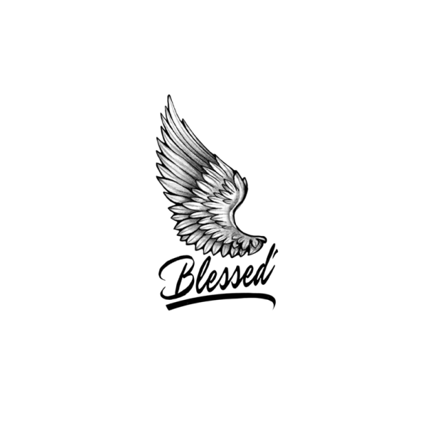 Tatouage temporaire étanche Ailes et inscription Béni 10 x 6 cm Tatouage faux pour le corps Tatouage avec texte motivant Tatouage temporaire résistant jusqu'à 15 jours 1