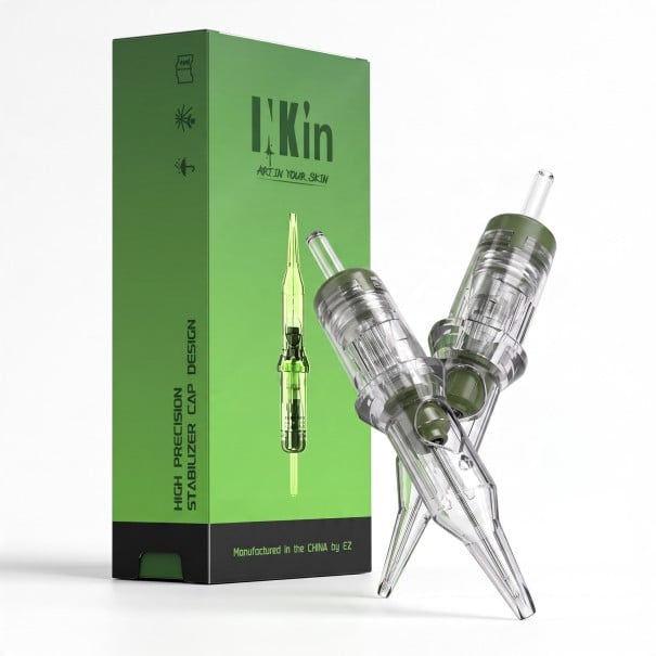 Tattoo cartridge nåle R1211RL Round Liner 11 spidser 0,35 mm 20 stk Engangs steril med membran Grøn til linjer og konturer 1