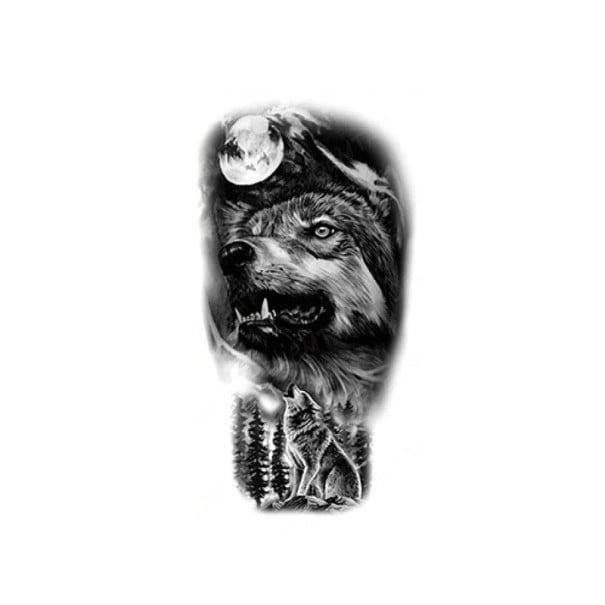 Tatuagem temporária à prova de água 21 x 11,4 cm Lobo uivando à lua Design selvagem Aplicação fácil Tatuagem resistente Design animal Simbologia 1