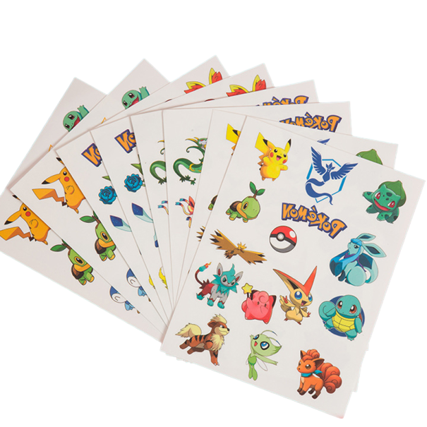 Tatuagens adesivas com tema Pokémon Tatuagem temporária à prova de água para crianças Adesivos corporais facilmente removíveis Pokémon Folhas com tatuagens adesivas para crianças, 3 pcs 1