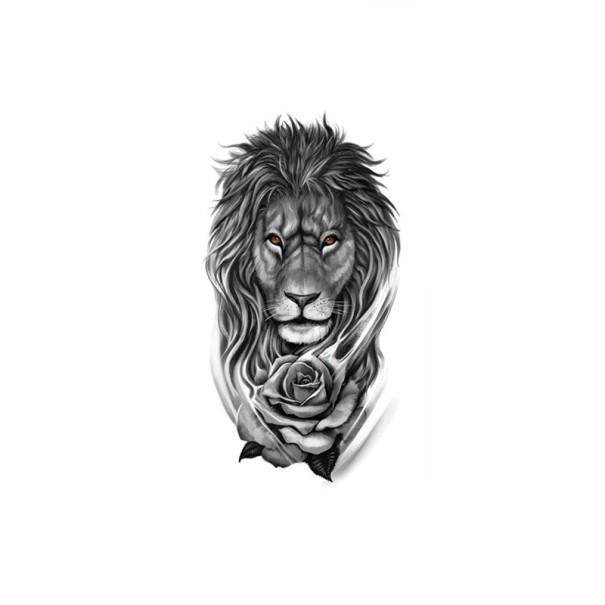 Tatuaggio temporaneo impermeabile 21 x 11,4 cm Leone con rosa Motivo animale Facile applicazione Tatuaggio resistente Design regale Simbolo di forza ed eleganza 1