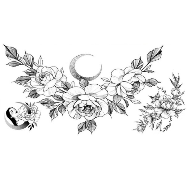 Tatuaggio temporaneo impermeabile 9,6 x 19 cm Motivo floreale delicato Decorazione per il corpo femminile Tatuaggio adesivo per la pelle Design elegante 1