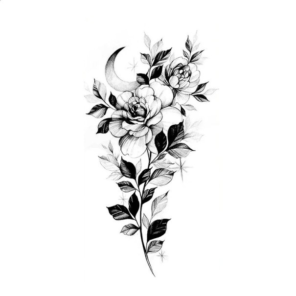 Tatuaggio temporaneo impermeabile 9,6 x 19 cm Motivo floreale delicato Decorazione per il corpo femminile Tatuaggio adesivo per la pelle Design elegante 1