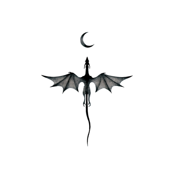 Tatuaje temporal resistente al agua de dragón y luna, 8 x 10 cm, tatuaje corporal falso, tatuaje con motivo místico, tatuaje temporal duradero por 15 días. 1
