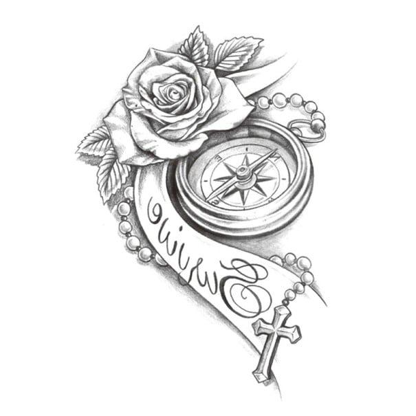Tatuaje temporal rosario de brújula 10 x 20 cm Tatuaje adhesivo resistente al agua Pegatina de tatuaje Para hombres y mujeres Decoración corporal 1