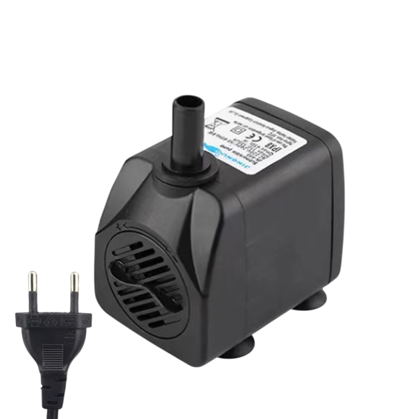 Tauchpumpe JN-500 10 W mit einer Fördermenge von 600 l/h und einem Förderhöhe von 1,25 m mit den Abmessungen 61 x 45 x 52 mm in schwarzer Farbe für Aquarium und Teich