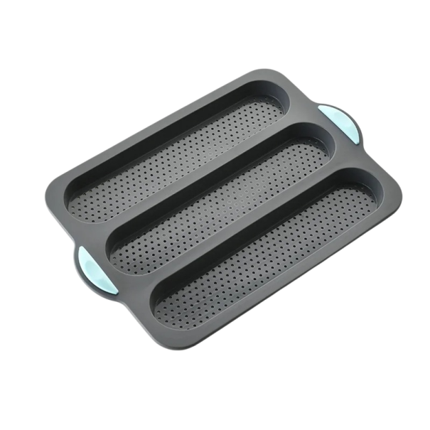 Tavă de copt pentru 3 bagete cu suprafață antiaderentă 24 × 34,5 cm Tavă perforată pentru copt Neagră tavă pentru cuptor 1