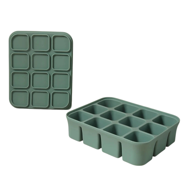 Tavă de gheață din silicon 15 × 12 × 4 cm, 12 grile pătrate, tavă pentru congelator de bucătărie, cu eliberare ușoară, accesoriu pentru bara verde